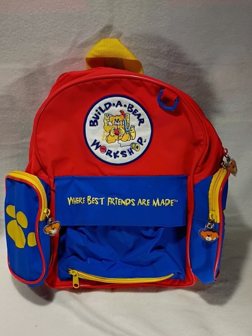 EUC Vintage Build-A-Bear Backpack Y2K Red Blue Yellow Bear Backpack